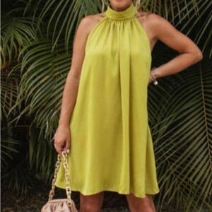 Skylar Rose Halter Trapeze Mini Dress- Chartreuse- Size Medium- From Vici